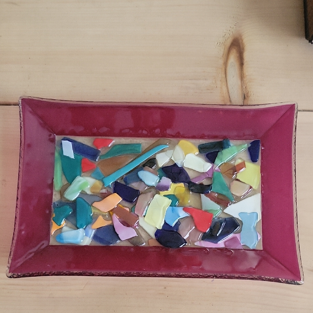 Colorful Mosaic Fused Art Glass Tray